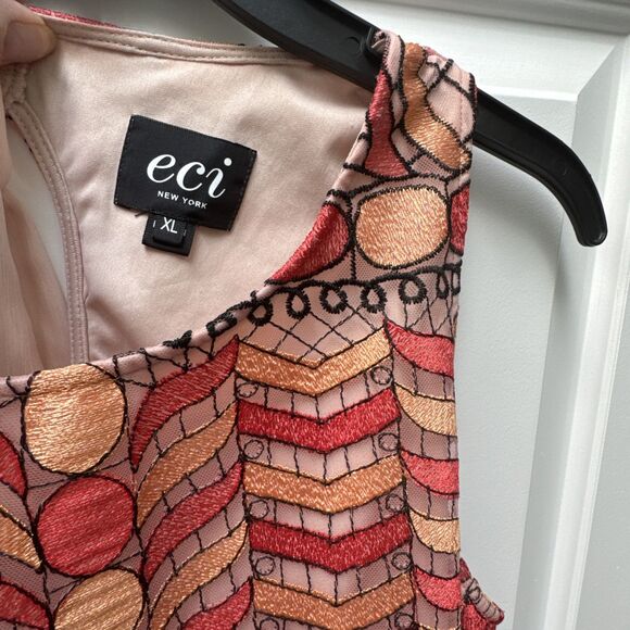 ECI‎ New York Dress Women’s Size XL Sleeveless Orange Floral Lined Summer - Picture 2 of 9